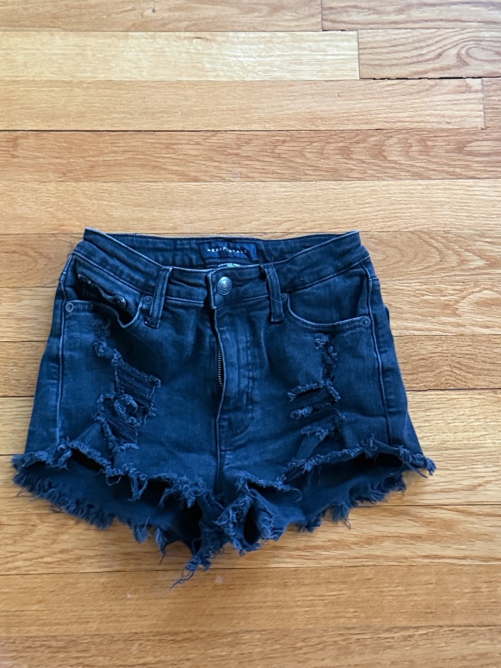 Aeropostale Black Distressed Denim Shorts